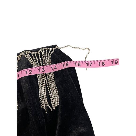 Forever 21 Black Velvet Rhinestone Fringe Strapless Bodysuit Womens 1XL New - Picture 8 of 10